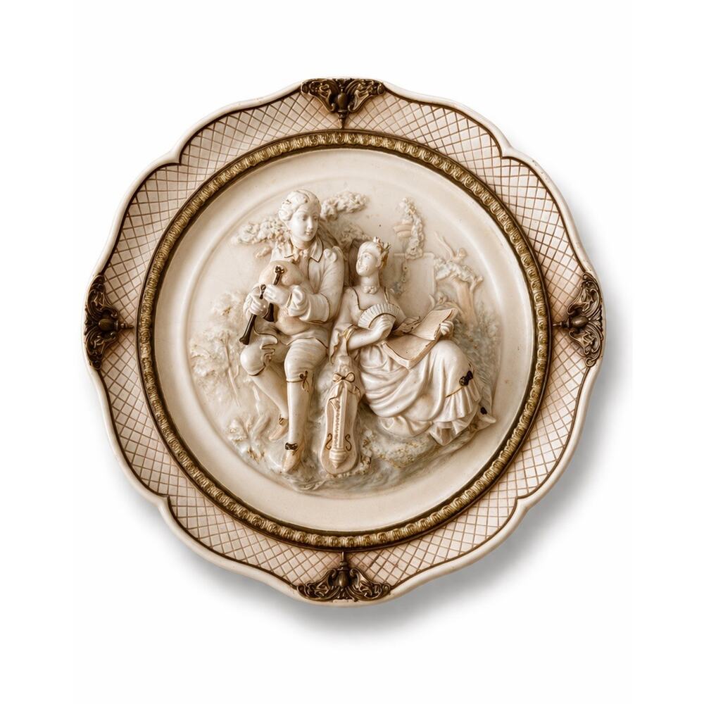 Alexander Backer Vintage Wall Plaque Romantic Couple Relief French Style Charger